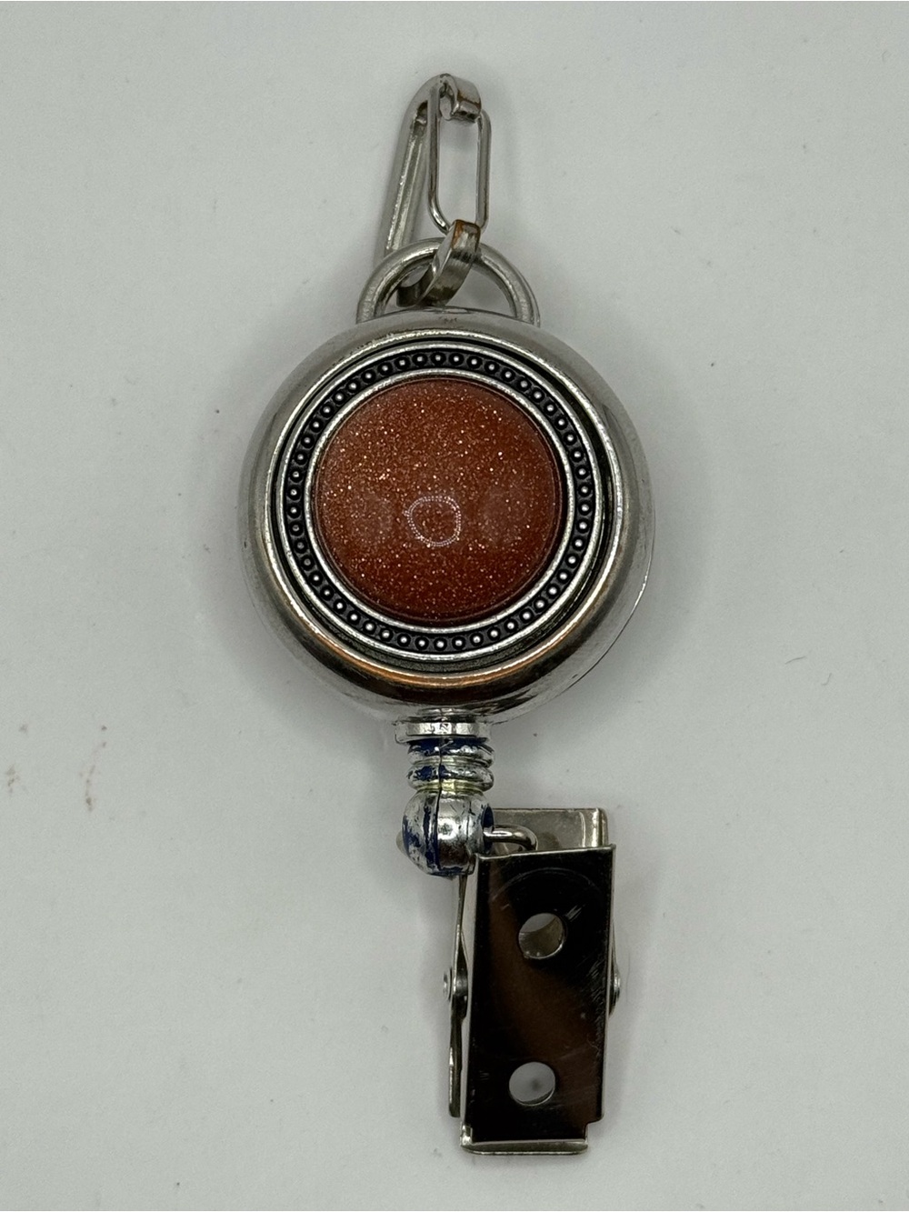Magna-Bilities Copper/Brown Glitter Round Bead Retractable Badge Holder Silver